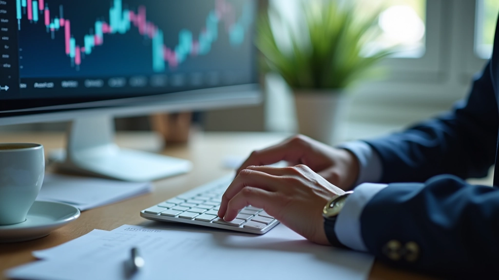 Analyst hands at keyboard with quarterly report data displayed on monitor